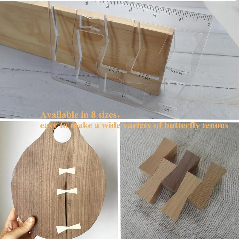 KINGRIA 8 in1 Bowtie Jia Router Template for Woodworking 1/4'' Thick DIY Router Template Jig Kit Acrylic Butterfly Inlay Template Decorative Guide (Butterfly) - Image 2